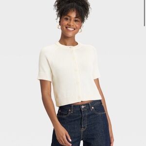 NWT Short Sleeve Cotton Cardigan Sweater - Universal Thread™ Cream M